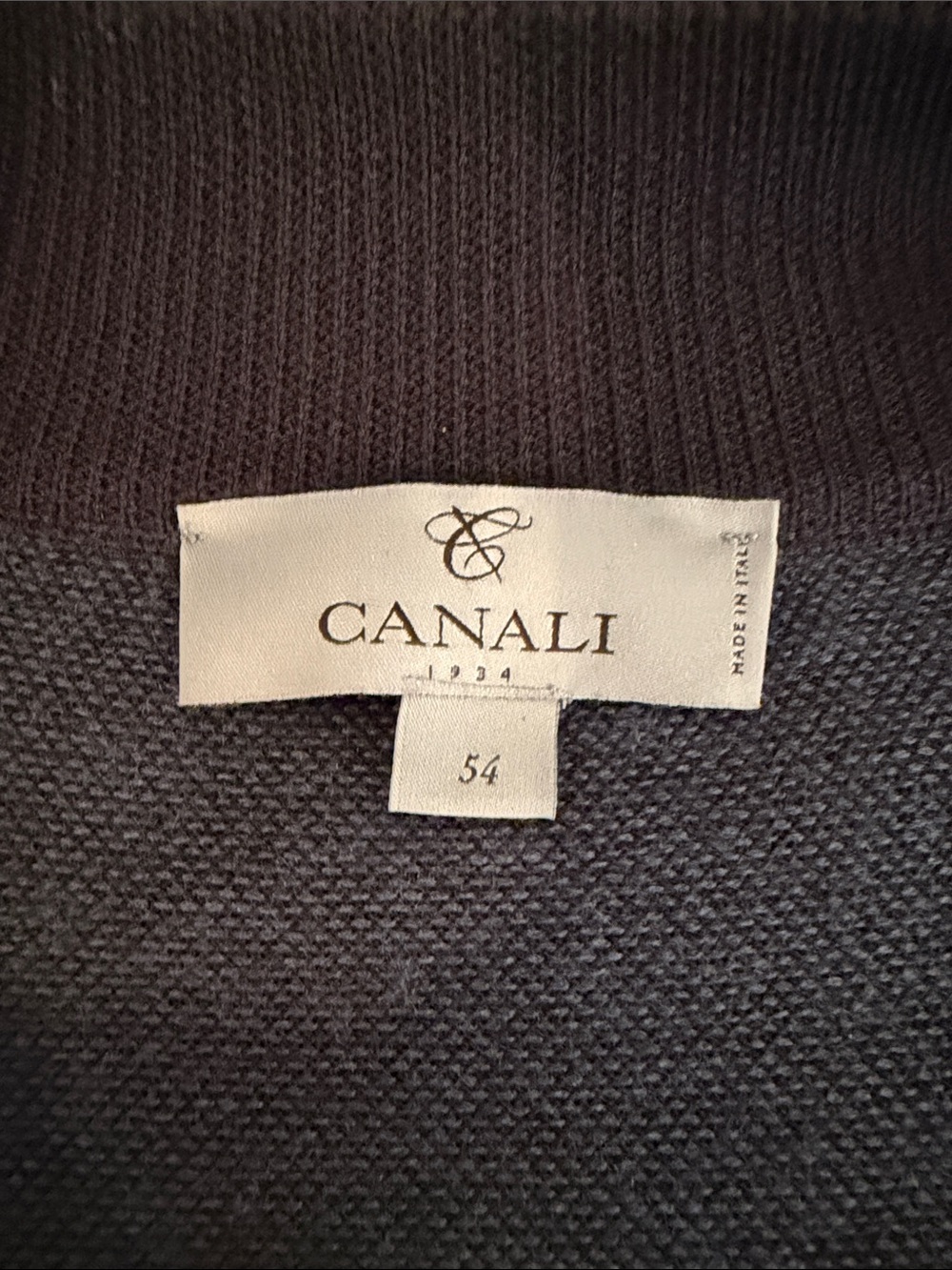 Canali 1934 100% Wool Quarter Zip Sweater Navy Blue Made In Italy Size 54 View 2